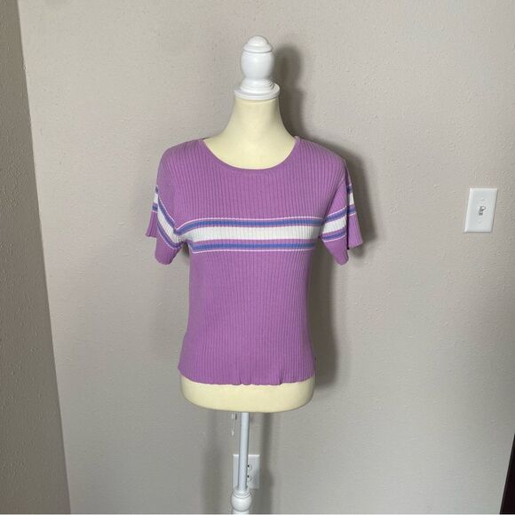 Great Northwest Clothing Company Y2K Ribbed Purple Striped Sweater Tee Size M - Picture 14 of 15